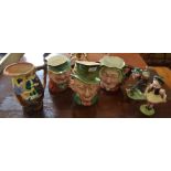 Three Beswick large character jugs - Micawber, Tony Weller and Sairey Gamp to/w a Burleigh Ware
