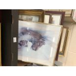 Mixed box of pictures including prints - geese, lioness, owl, Baden-Powell, to/w Renoir boating