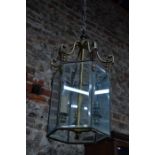 A Georgian style brass framed six window hanging lantern