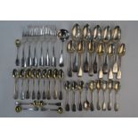 A quantity of William IV and Victorian fiddle pattern silver flatware