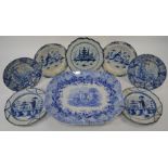 A collection of blue and white 19th century plates