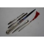 Silver 'Yard-O-Led' propelling pencil and four other silver items