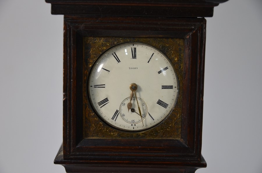 An early 19th century mahogany miniature longcase clock watchstand - Image 13 of 18