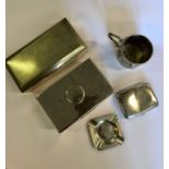 An Edwardian heavy quality silver cigarette box and other silver items