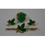 Green jade ring, and bamboo bar brooch