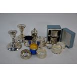 A box of silver items including napkin rings