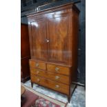 A George III satinwood banded mahogany linen press