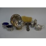 A late Victorian table-brush with ornate silver handle etc