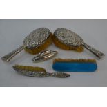 A Victorian pair of silver-backed hairbrushes etc.
