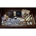 A collection of assorted antique ivory items to/w a Chinese Yixing teapot