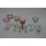Five Art Nouveau enamelled drinking glasses etc.