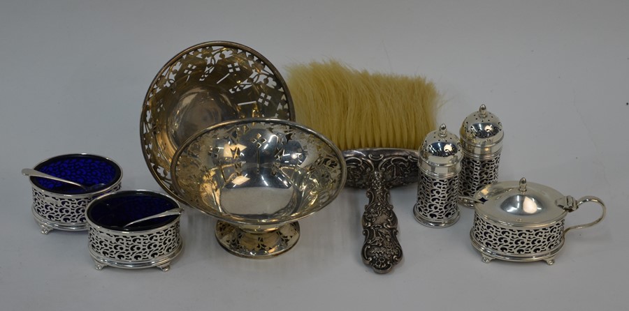 A late Victorian table-brush with ornate silver handle etc - Image 2 of 4