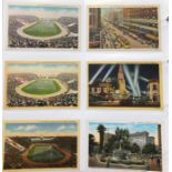 USA postcards: 3 albums over 1,300 linen 1931-55
