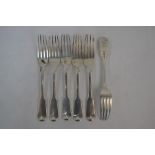 Paul Storr: A set of six George III silver fiddle pattern table forks
