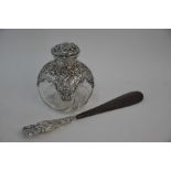 Late Victorian glass scent bottle and shoe horn