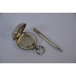 A silver sovereign case, Birmingham 1913 to/w a retractable Sterling toothpick