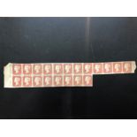A block of twenty imperf Victorian penny red postage stamps