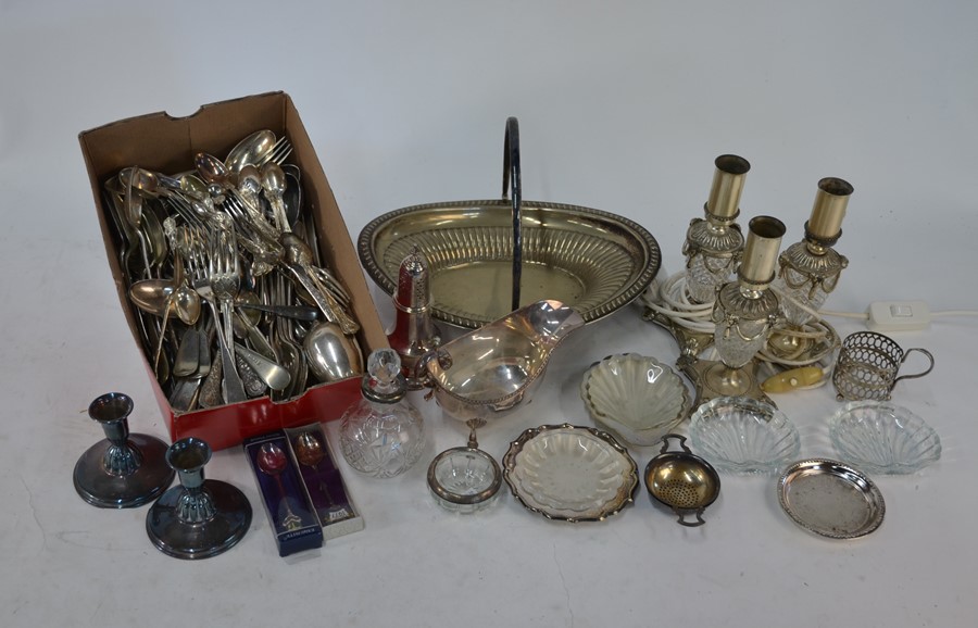 A quantity of epns flatware and cutlery, table lamps etc.