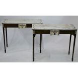 A companion pair of George III style marble top console tables (2)