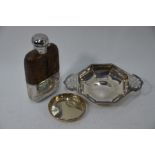 Victorian hip flask and two small dishes
