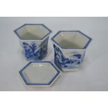 A pair of Chinese blue and white tapering hexagonal flower pots