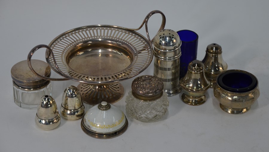 A Continental 925 standard bell-push and other silver items