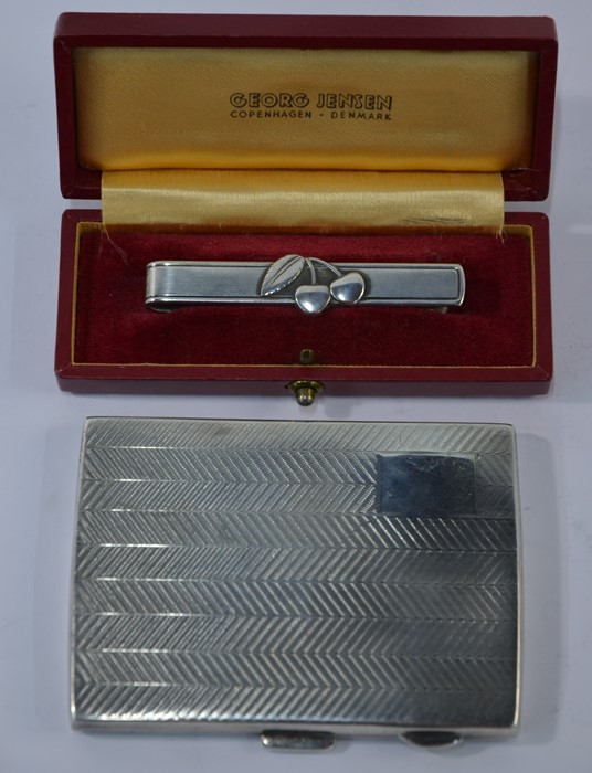 A Georg Jensen tie-clip and English Art Deco cigarette case - Image 2 of 4