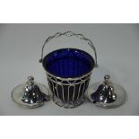 A late Victorian silver wire sugar basket etc.