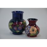 Two Moorcroft vases, anenome and Pansy Nouveau patterns
