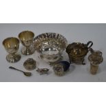 A silver 'Hatching Chick' pin cushion and other silver items