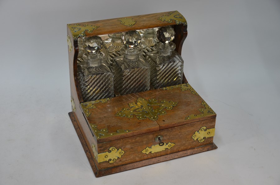 Victorian brass-mounted oak tantalus/cigar humidor