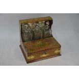 Victorian brass-mounted oak tantalus/cigar humidor