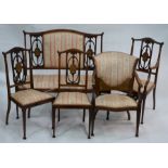 Late Victorian/Edwardian inlaid red walnut salon suite