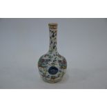 An 18th century Chinese underglaze blue and white bottle vase with clobbered polychrome and gilt