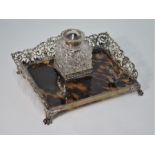 A late Victorian silver & tortoiseshell inkstand