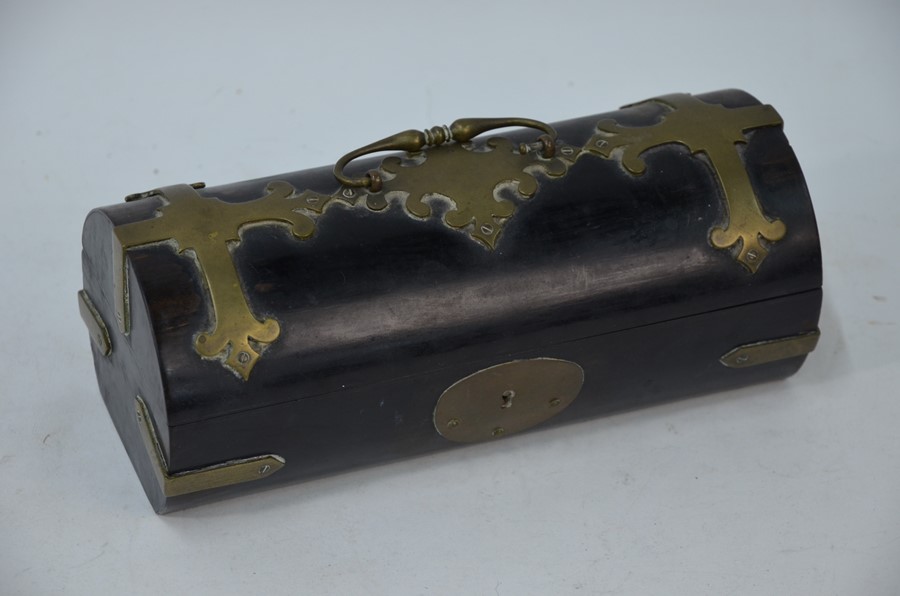 A Victorian brass-mounted ebony glove box/casket