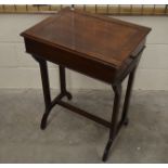 Edwardian mahogany writing table with adjustable hinged top and side drawer