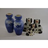A pair of Crown Devon vases decorated with Highland cattle, 1 a/f to/w a pair of Staffordshire