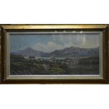 C Behr - Alpine view, oil on board, signed and dated 1885, 22.5 x 51 cm