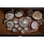 A box of assorted 19th century and later decorative ceramics including a white and gold oval