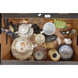 A good mixed box of ceramics and collectables including blue and white Worcester, Vienna painted