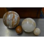 Two large marble balls to/w a marble egg and a wooden egg (4)