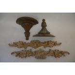 A pair of decorative composite wall swags, 78 cm long to/w two carved classical limed wood wall