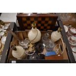 A Victorian folding chess, draught and backgammon board to/w set of 30 ivory and cochineal stained