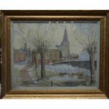 George Thompson - Wisborough Green, oil on board, 33 x 43 cm, James Bourlet & Sons label to reverse