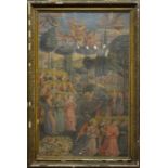 Illumination depicting Biblical garden and angels, 75 x 47 cm
