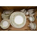 Wedgwood Gold Columbia (Sage Green) part dinner service comprising twelve dinner plates, ten side