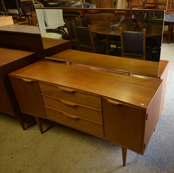 A 1960s 'Austin Suite' teak dressing table with wide rectangular mirror, two cupboards flanking - Image 2 of 2