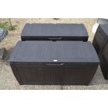 Two Keter faux wood storage trunks