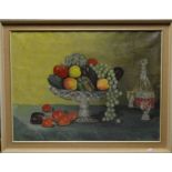 R Winder - Still life study with basket of fruit, signed and dated 1969, 44 x 59 cm